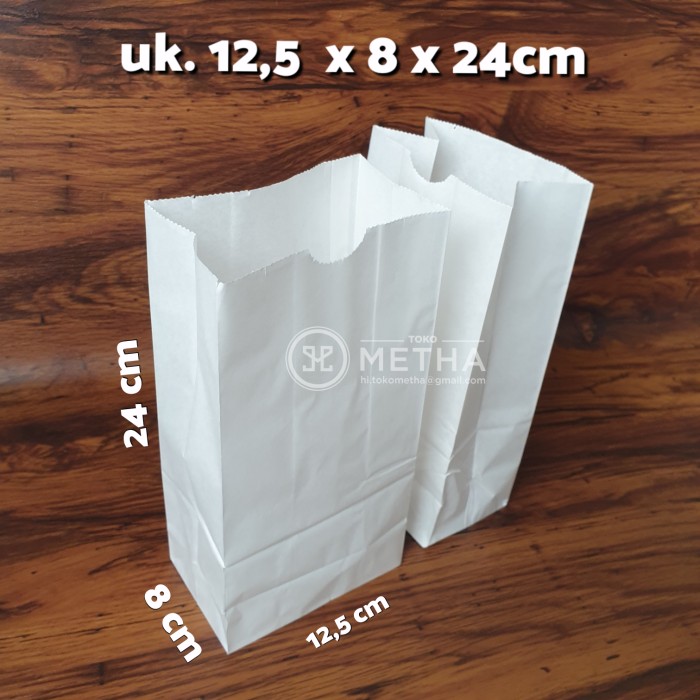 

MURAH Paper Bag Polos Kraft Kertas Roti SOS #4 White 12,5 x 8 x 24 cm