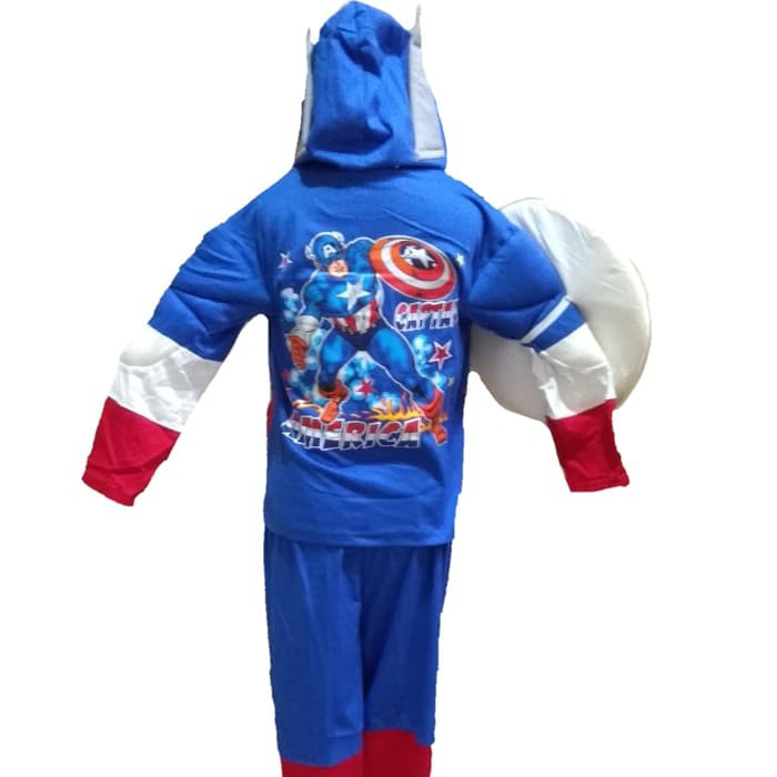 Kostum Busa Anak Captain America Otot Baju Superhero Setelan Karakter Laki Avengers Ultah