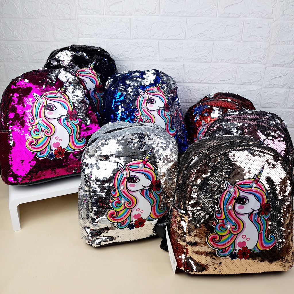 Tas Ransel Usap Anak TK SD Paud Manik Sequin Bling Bling Karakter Import TAS106