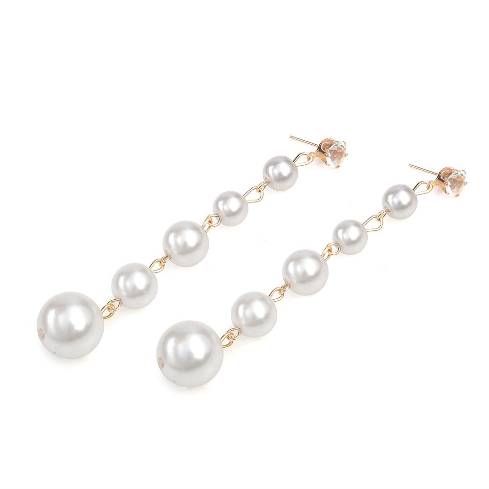 ANTING CUTIE Anting Giwang Panjang Elegan dengan Mutiara + Berlian Imitasi untuk Wanita