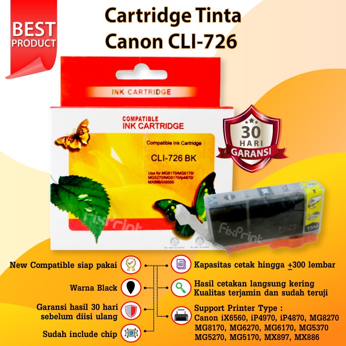 Cartridge Tinta Canon PGI 725 Black CLI 726 Color PGBK CLI-726 Printer iX6560 iP4870 MG5170 MX886