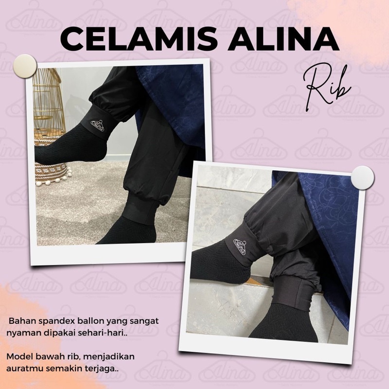 Celamis Wanita Rib Alina Muslimah - Celana Aladin Dalaman Gamis Jubah Perempuan Harian - Inner Pants All Size dan Jumbo