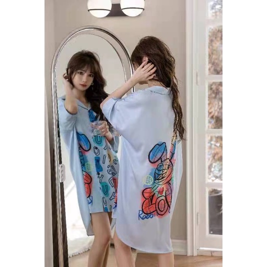 Dress Satin Daster Sexy Night Dress Sleepwear 61169231 Rabbit