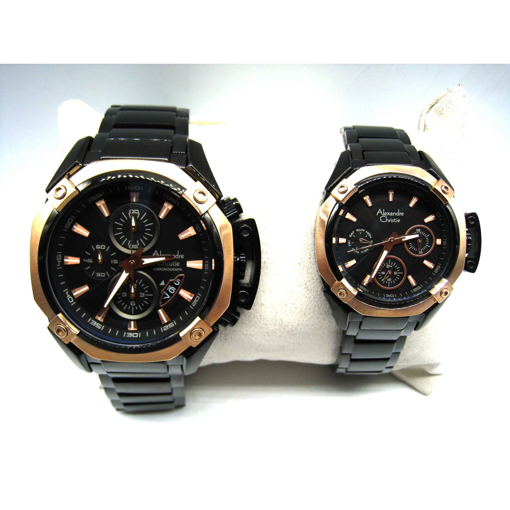 ALEXANDRE CHRISTIE WATCH AC 6225 COUPLE ROSEGOLD BLACK ORIGINAL