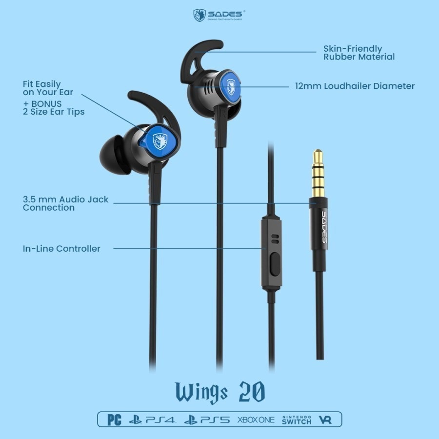 Sades Wings 20 Wired Gaming Earphone - Hitam