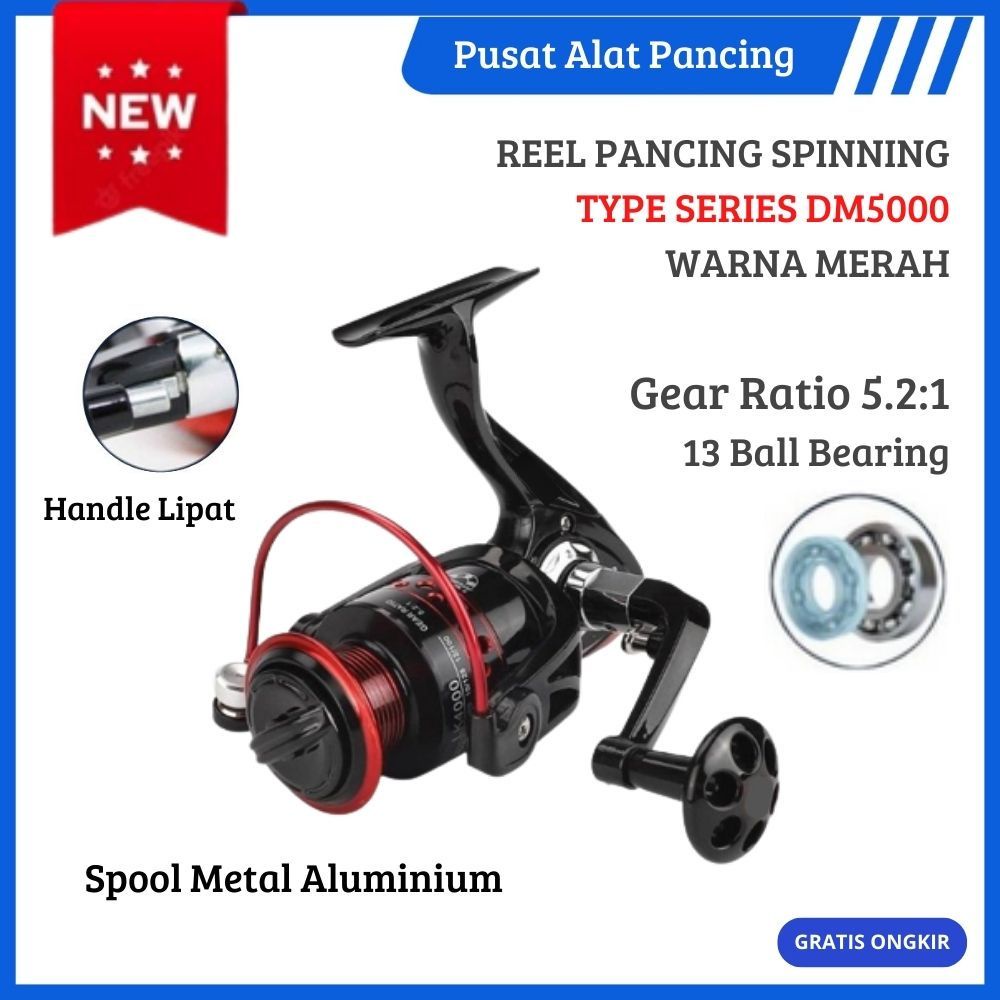 Real Pancing Gulungan Pancing DM-5000 Putar Fishing Reel Spool Metal Aluminium Logam Gulungan Putar Pancingan Aksesoris Memancing Ikan Mas Air Asin