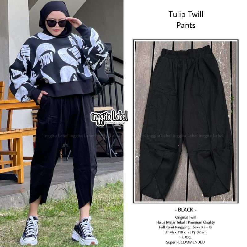 Tulip Twill pant by inggita label / Celana baggy twill muslimah rekomeded