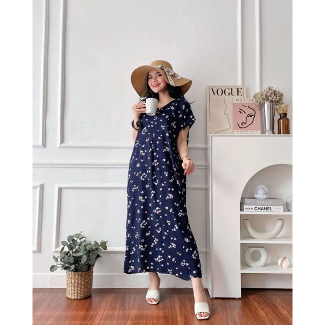 Daster Panjang Semata kaki Busui Kekinian Non Ruffle  AFERO STORE-LONG(NEVI BUNGA)