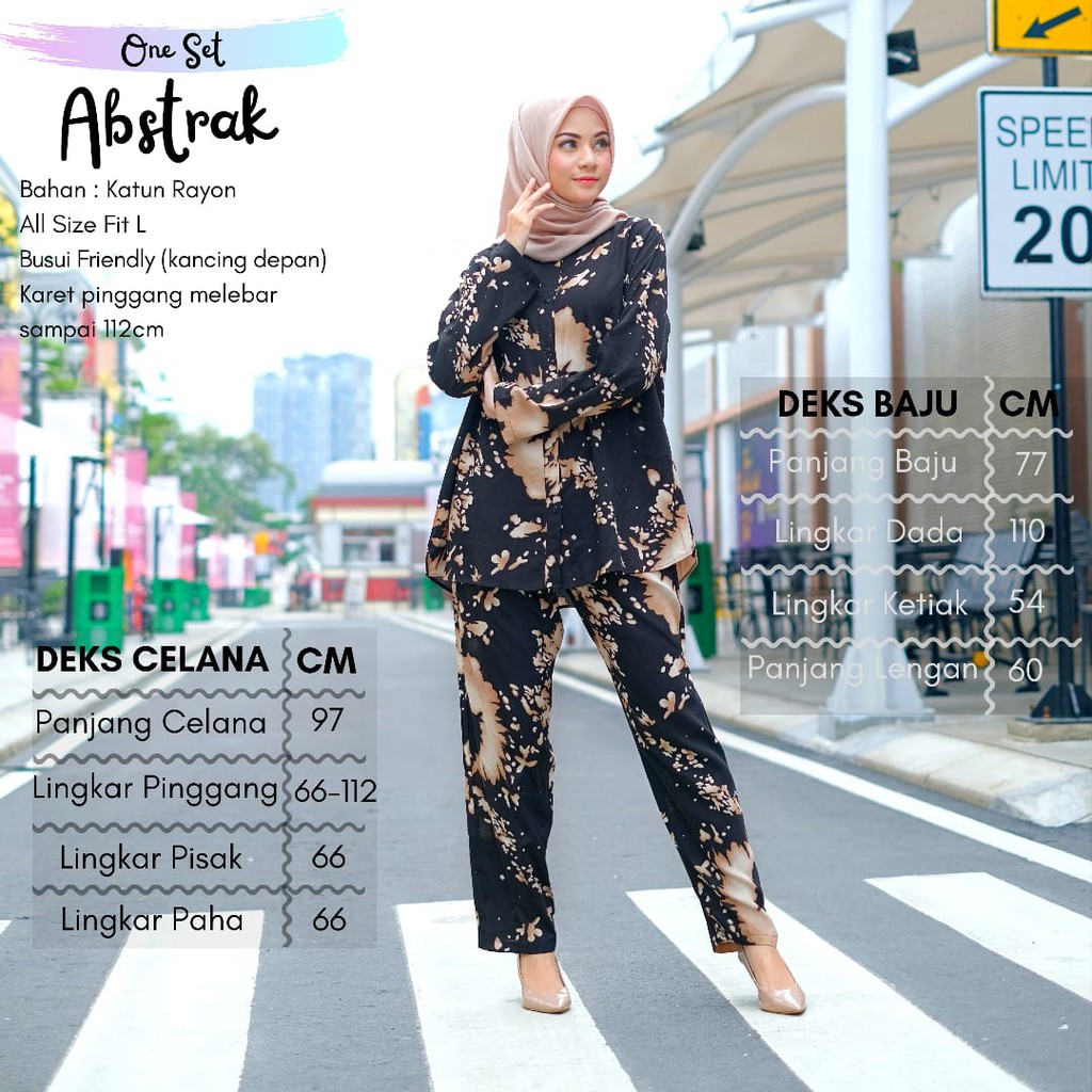 Piyama Dewasa Abstrak One Set Setelan Motif Murah Bahan Katun Rayon Premium Nyaman Dipakai Bisa cod