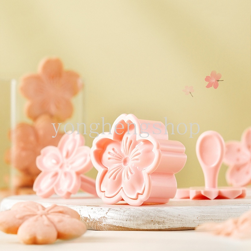 5Pcs / set Cetakan Kue / Biskuit Bentuk Bunga Sakura Warna Pink Dapat Digunakan Kembali