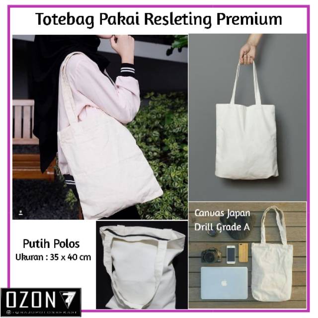 Totebag Polos Goody Bag Polos Bahan Canvas Drill Tas Slempang Wanita dan Pria Murah - Hitam