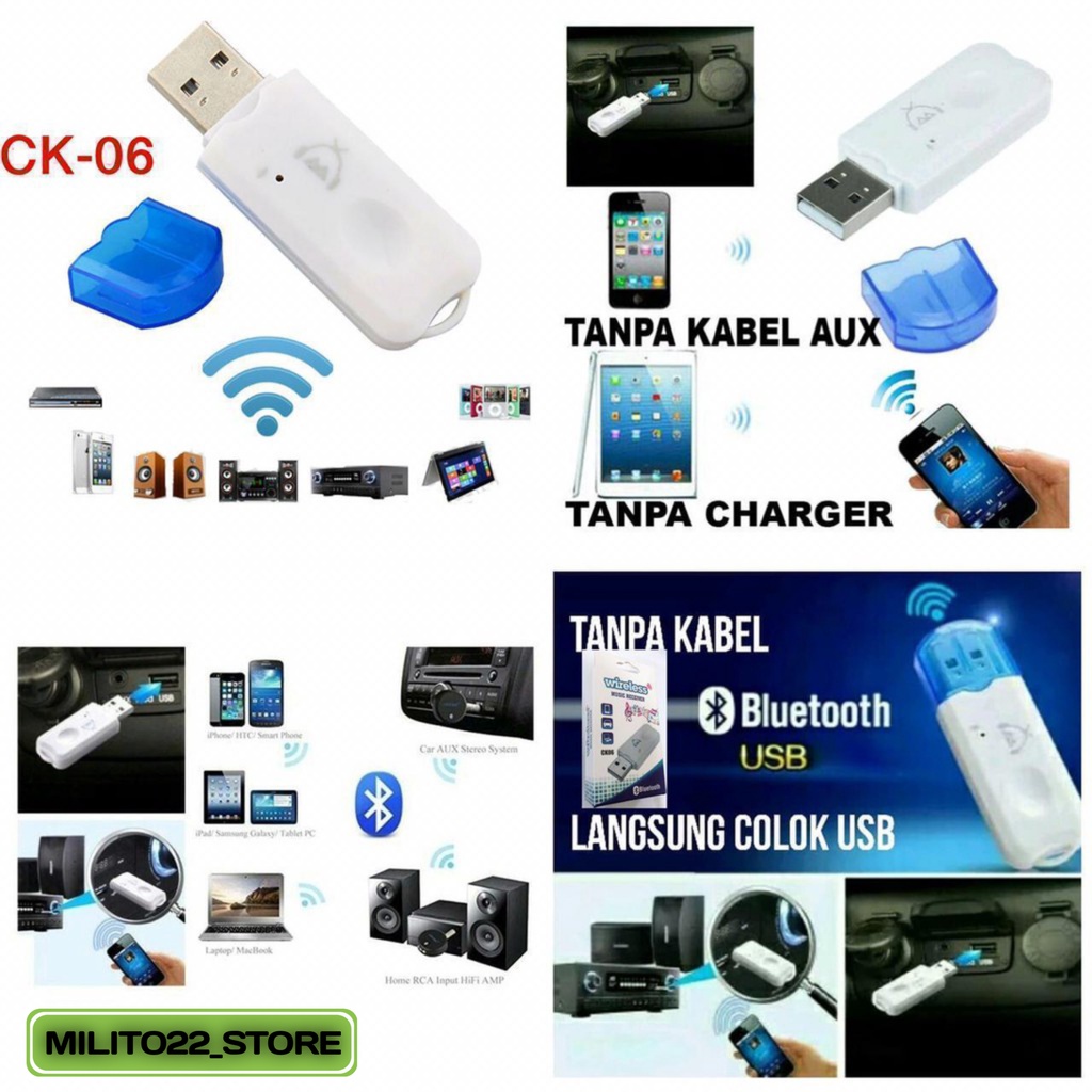 AUDIO RECEIVER BLUETOOTH WIRELESS TANPA KABEL AUX BLUETOOTH CK-06  USB BLUTOOTH CAR MOBIL TERLARIS