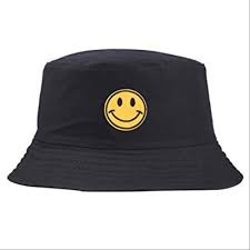 Topi Bucket Hat Smile Bulat Warna Hitam