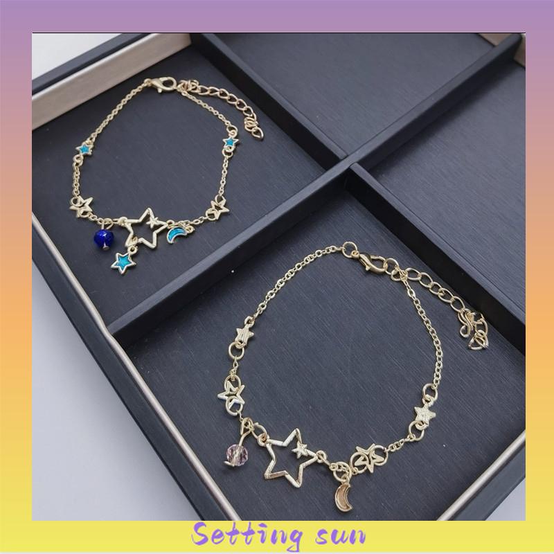 Korea Bintang Gelang Bulan Lucu Liontin Gelang Wanita Fashion Perhiasan Aksesoris TN