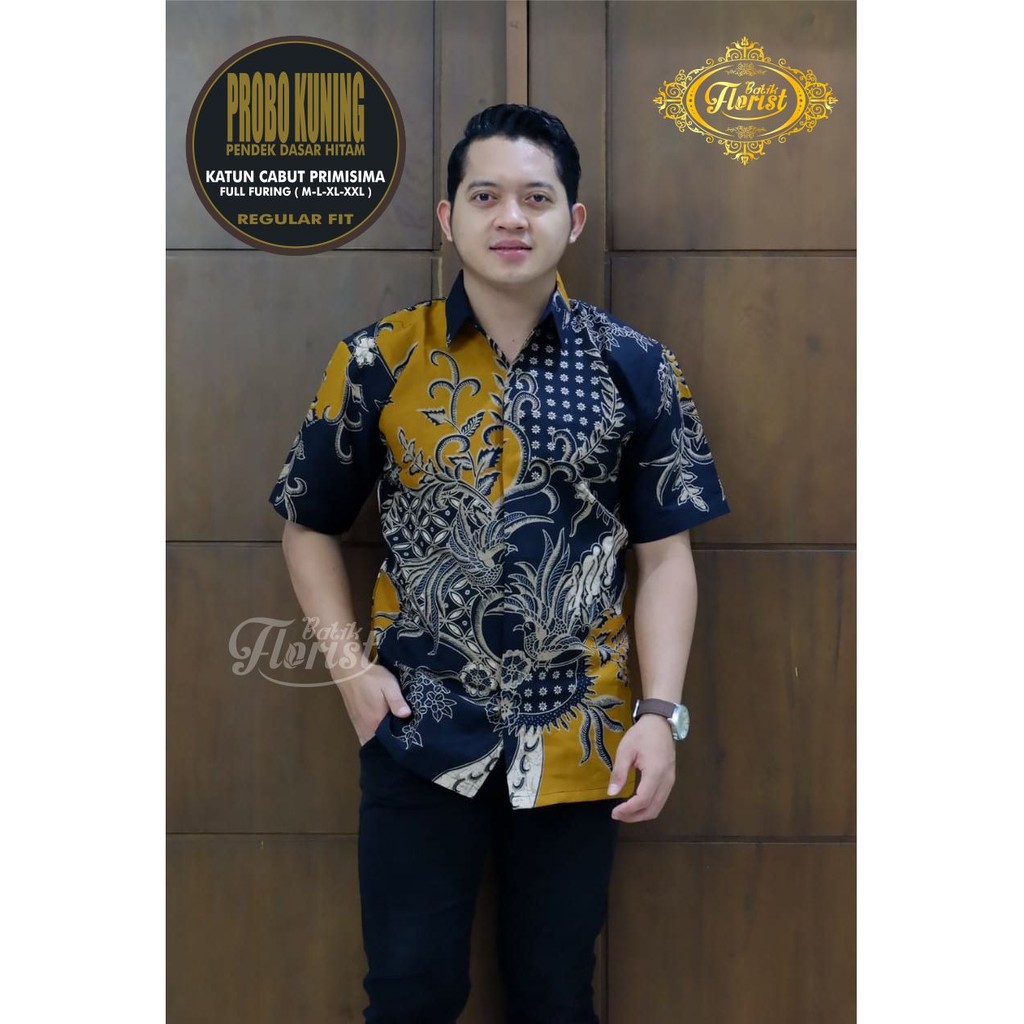 PROBOSETO KUNING PENDEK Kemeja Batik Pria Full Furing Bahan Katun Cabut Primisima