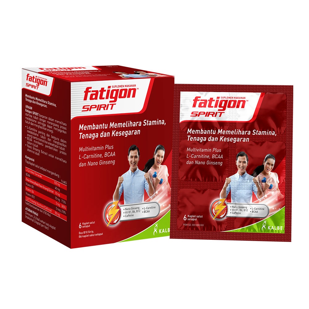 FATIGON SPIRIT 6 KAPLET SALUT SELAPUT STAMINA TENAGA KESEGARAN MULTIVITAMIN FATIGON MERAH || Fatigon Multivitamin 1 Strip isi 6 kaplet || fatigon || multivitamin dan mineral