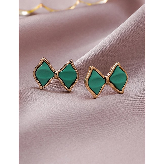 LRC Anting Tusuk Fashion Green Bow Earrings D15302