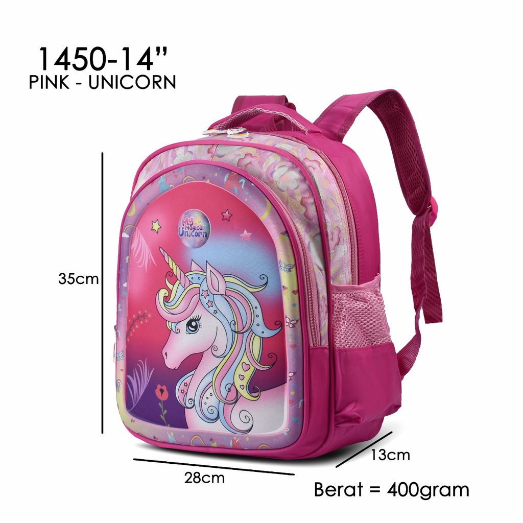 Tas Sekolah Cartoon 1450 14 Inch Tas Cartoon Perempuan &amp; Ransel Cartoon Laki Laki Fashion Motif Captain America,Frozen,Spiderman Dan Unicorn