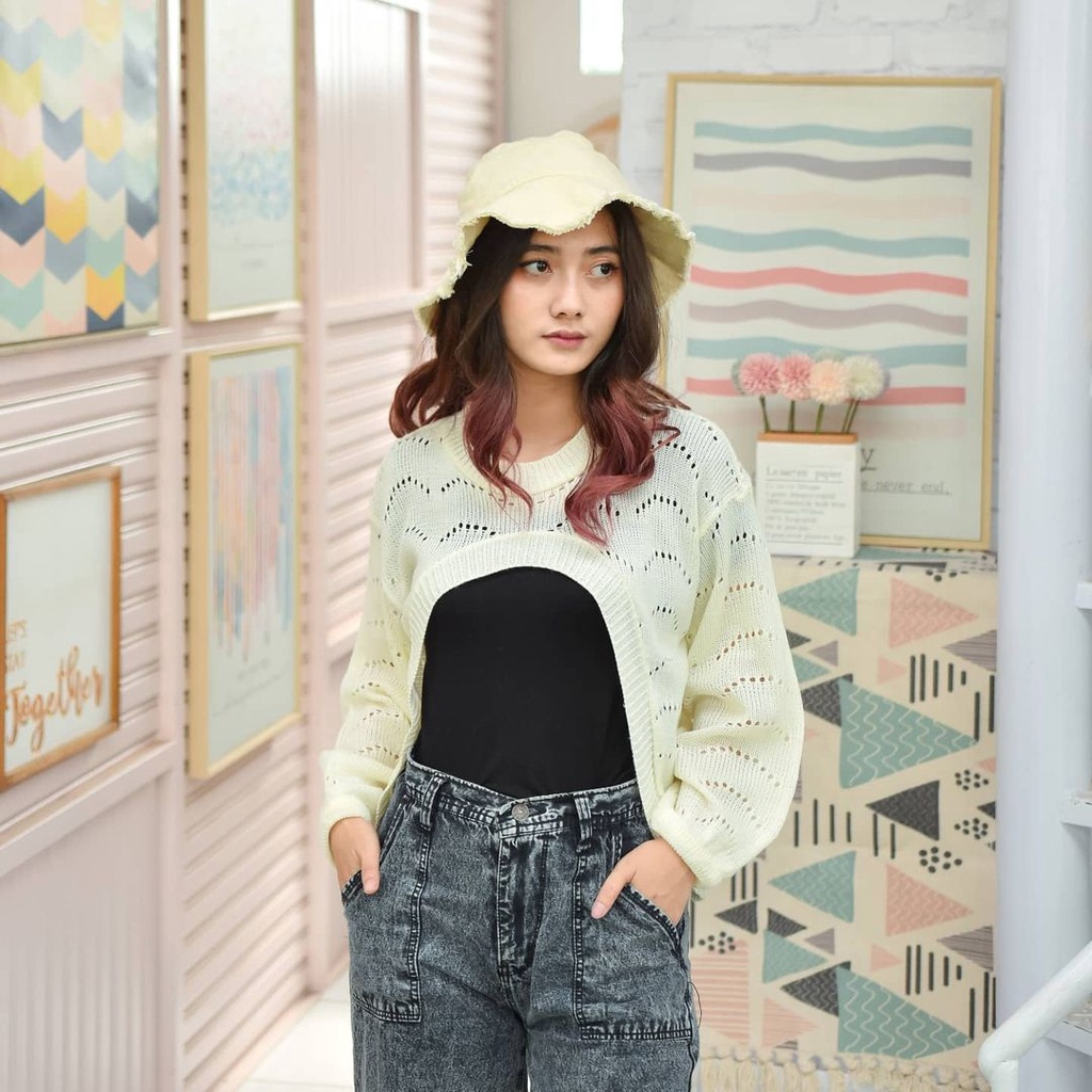 Inez Moon Outer Rajut Wanita Model Croptop Terbaru