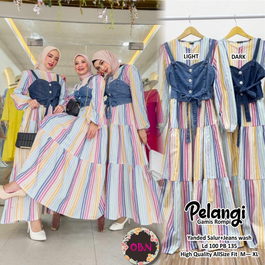 Pelangi rompi gamis dress dres baju pakaian maxy maxi syari longmaxy longdres fashion motif katun ld