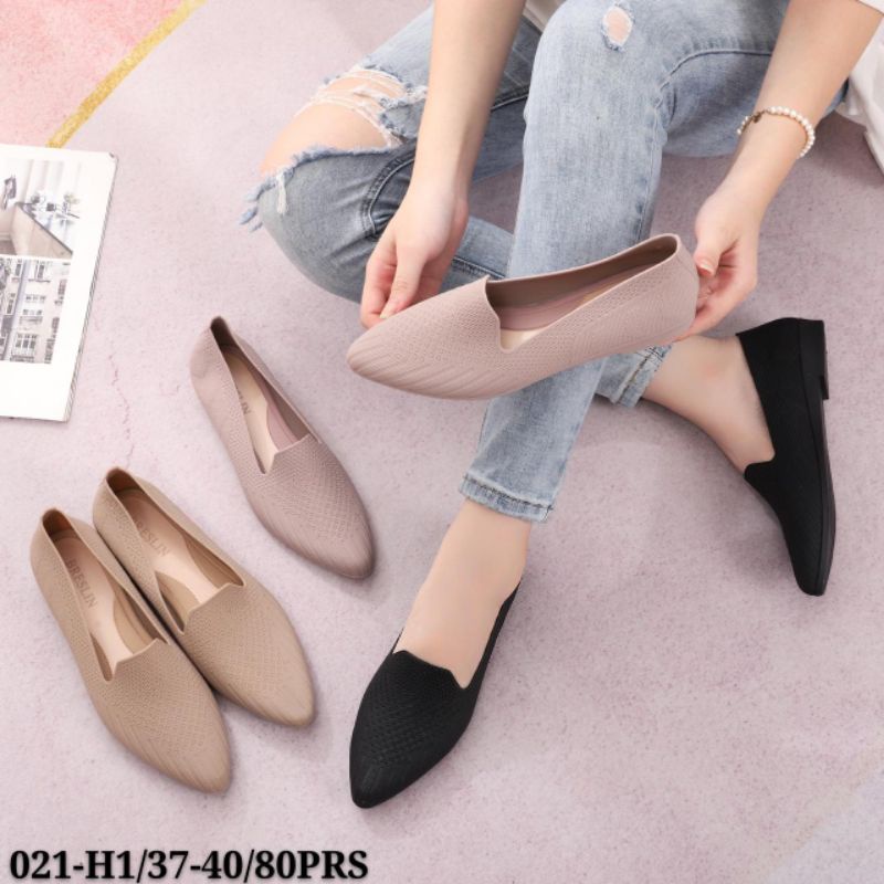 Sepatu Jelly Wanita Flatshoes Import Breslin Karet 021 Rajut