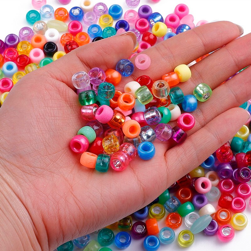 100pcs / Kantong Manik-Manik Ember Bahan Akrilik Diameter 6mm 9mm Lubang 4mm Warna Hijau Campuran