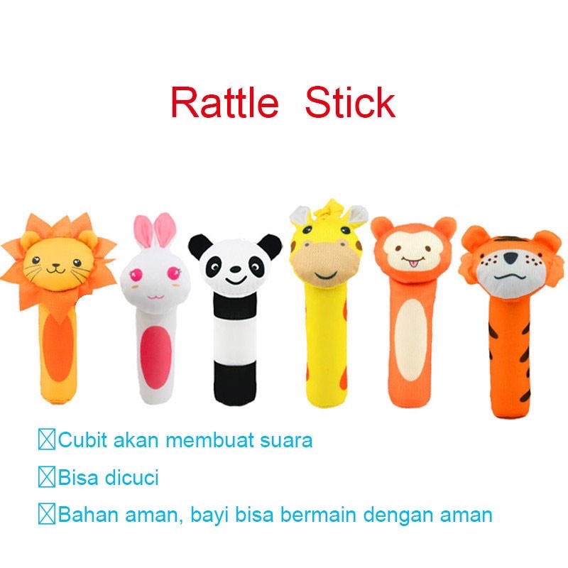 Animal Rattle Plushie Doll Mainan Stick Toet Toet - Mainan Boneka Bayi Bunyi - Boneka Stik Bayi