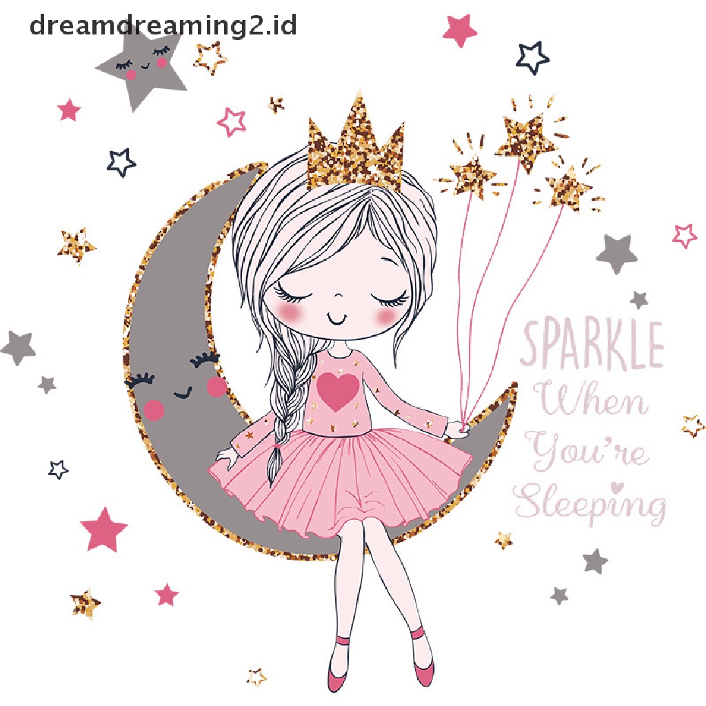 Stiker Dinding Dengan Bahan Mudah Dilepas Gambar Kartun Princess Di Bulan Untuk Dekorasi Kamar Anak
