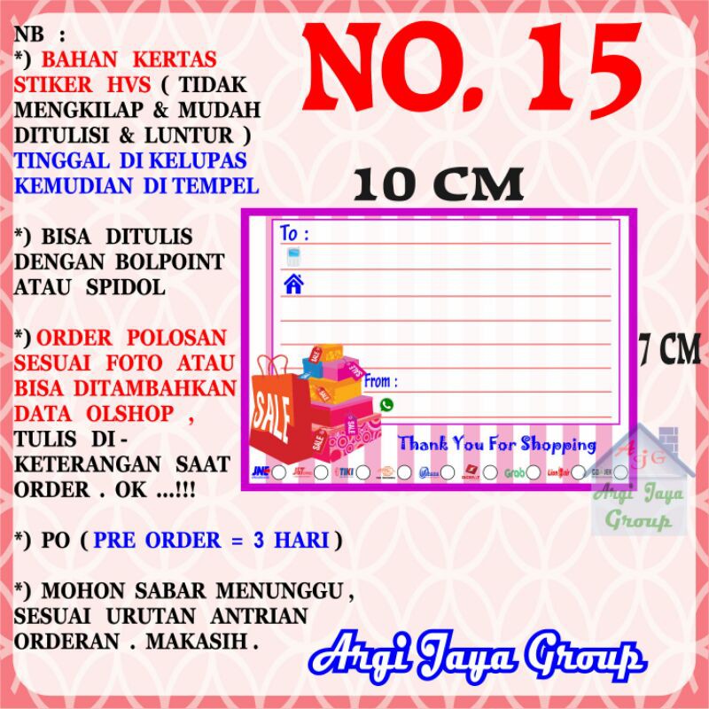 

Stiker HVS - Stiker Pengiriman - Sticker Alamat Olshop Murah Nomer 15 - 10x7cm