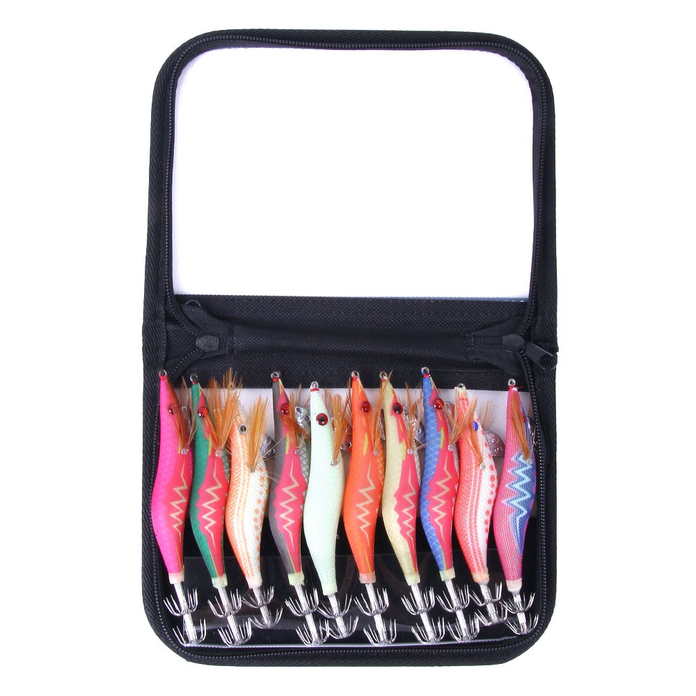 Hengjia 10Pcs Umpan Pancing Bentuk Cumi-cumi Udang 2.5 / 3 / 3.5 # dengan Kail Jig Luminous
