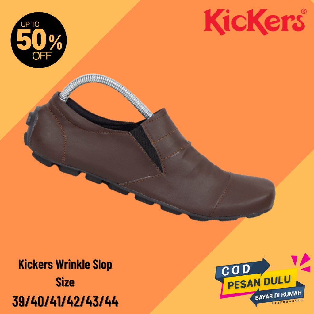 COD!! Sepatu Kasual Slip On Pria Kickers Wrinkel Coklat Selop Casual Santai Kerja Murah Keren