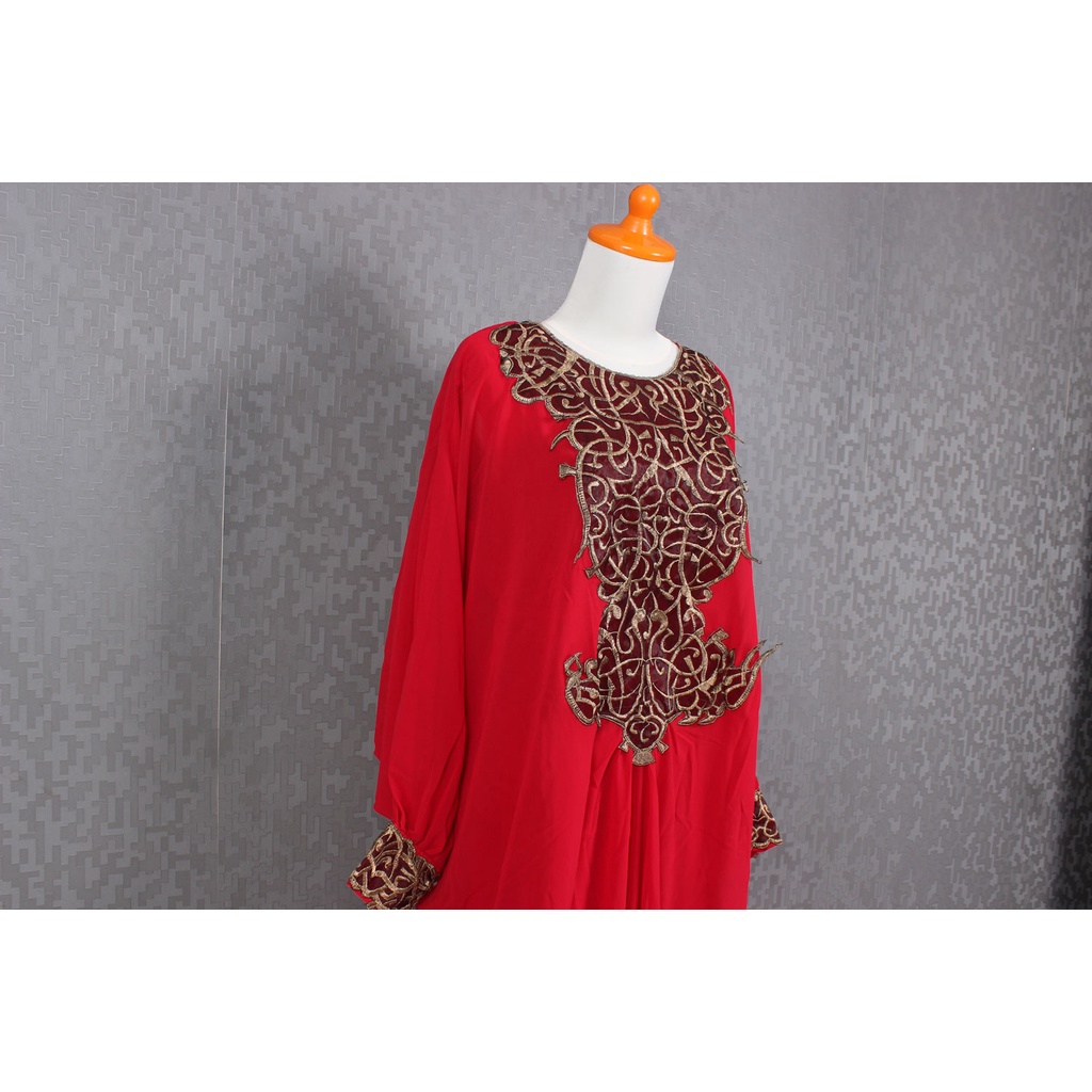 Gamis Pesta One Size Dress Bahan Sifon Bordir Terbaru Lebaran Maxi Murah gamis wanita muslim warna merah