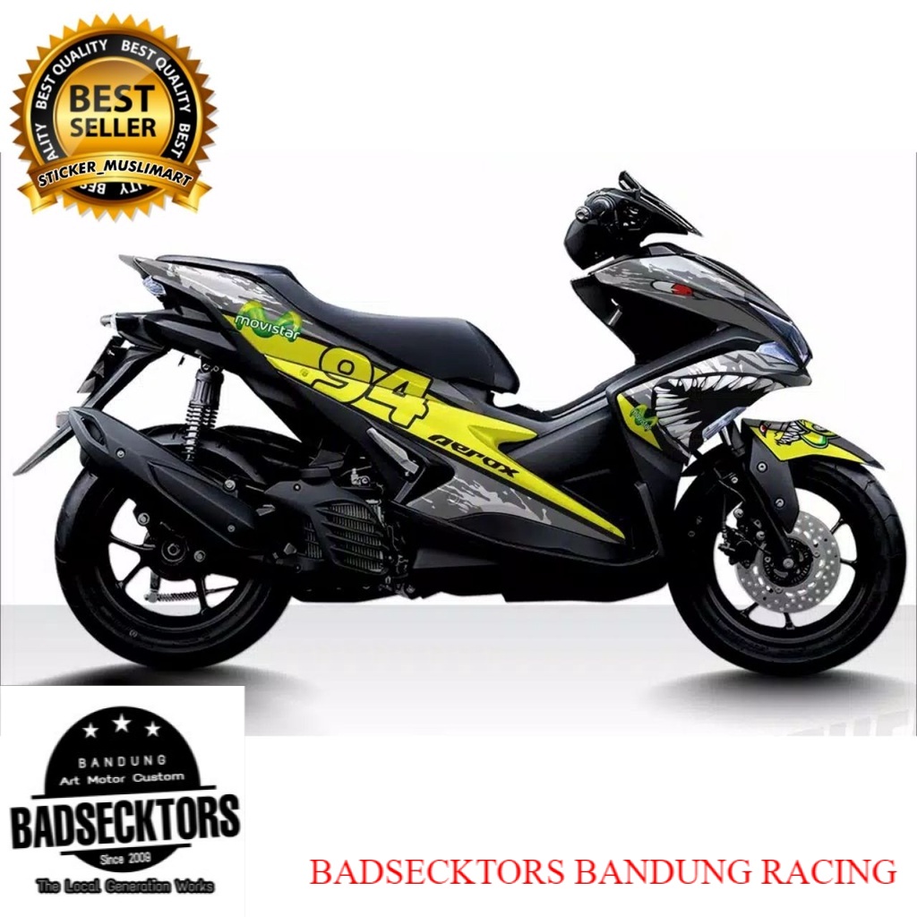 Decal Motor Variasi Aerox motif sharks movistar keren