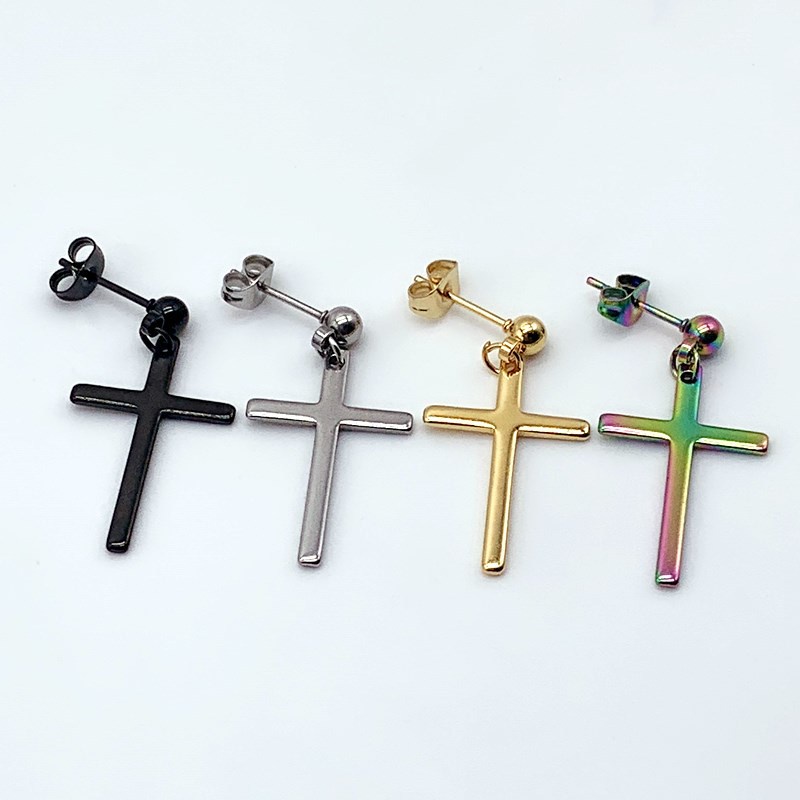 Korean Fashion Cross Pendant Stainless Steel Men and Women Ear Clip Earrings Hip Hop Punk Rock Jewelry Bar Wear Best Ear Studs Accessories Factory Wholesale In Stock