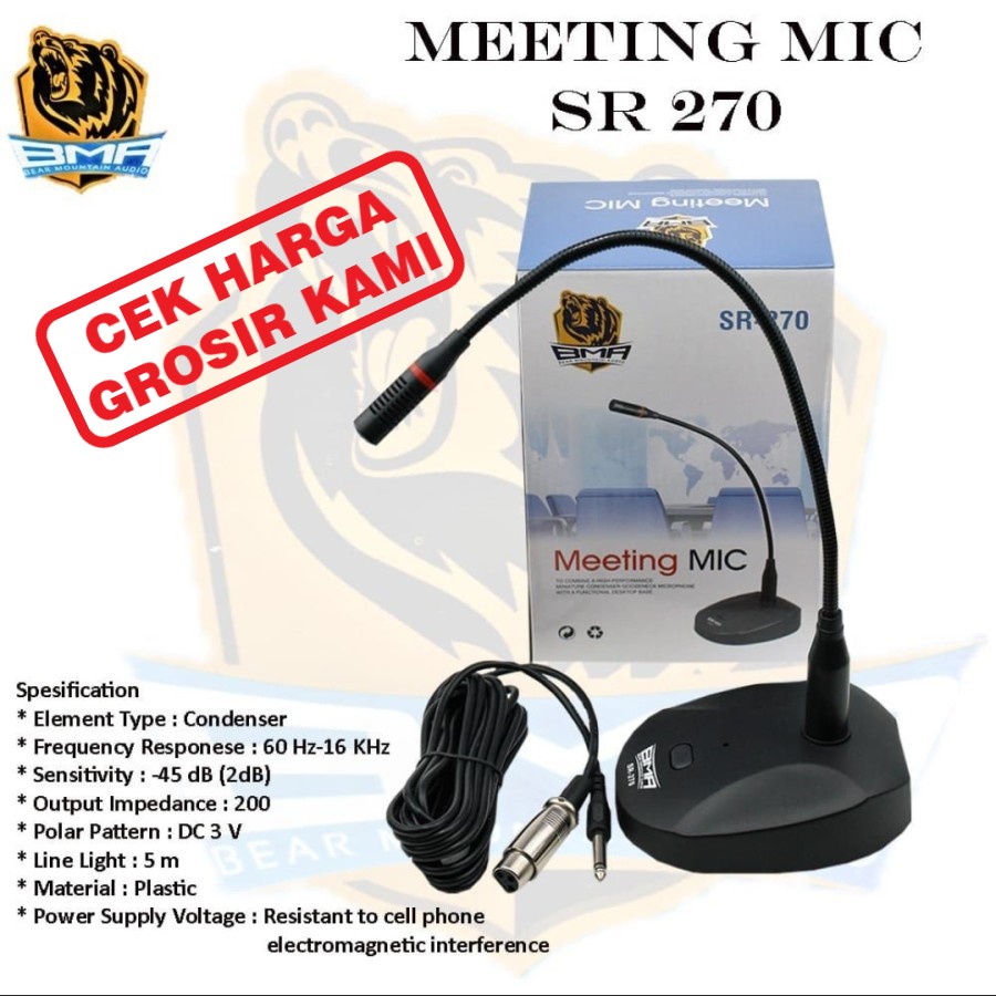 MEETING MIC BMA SR270 RAPAT METING MEJA MICROPHONE MIK SR-270 SR 270 CONDENSOR KONDENSOR MIKROPON MIKROPHONE MIK MEJA MIMBAR SR 270 METING RAPAT MI SR270 AUDIO PRODUK BMA ASLI ORI ORIGINAL