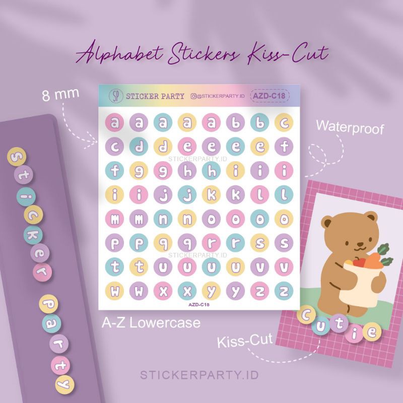 [Sticker Party] Stiker Huruf Alfabet Abjad Bulat 0,8CM Warna Marshmallow Waterproof Polco Casing HP-Kecil (AZD-C18)