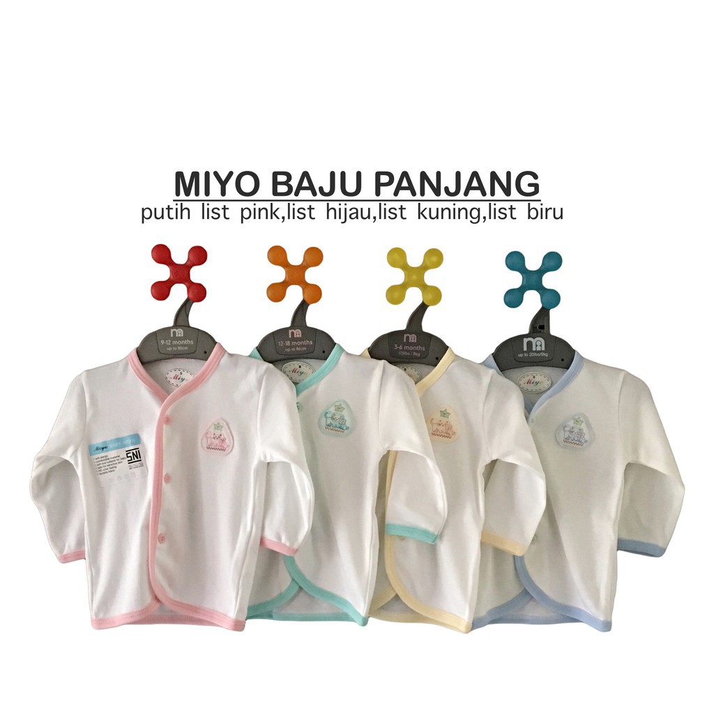 Baju Bayi MIYO 4 Pcs Lengan Panjang PUTIH LIST Newborn (0-3M) 3-6M