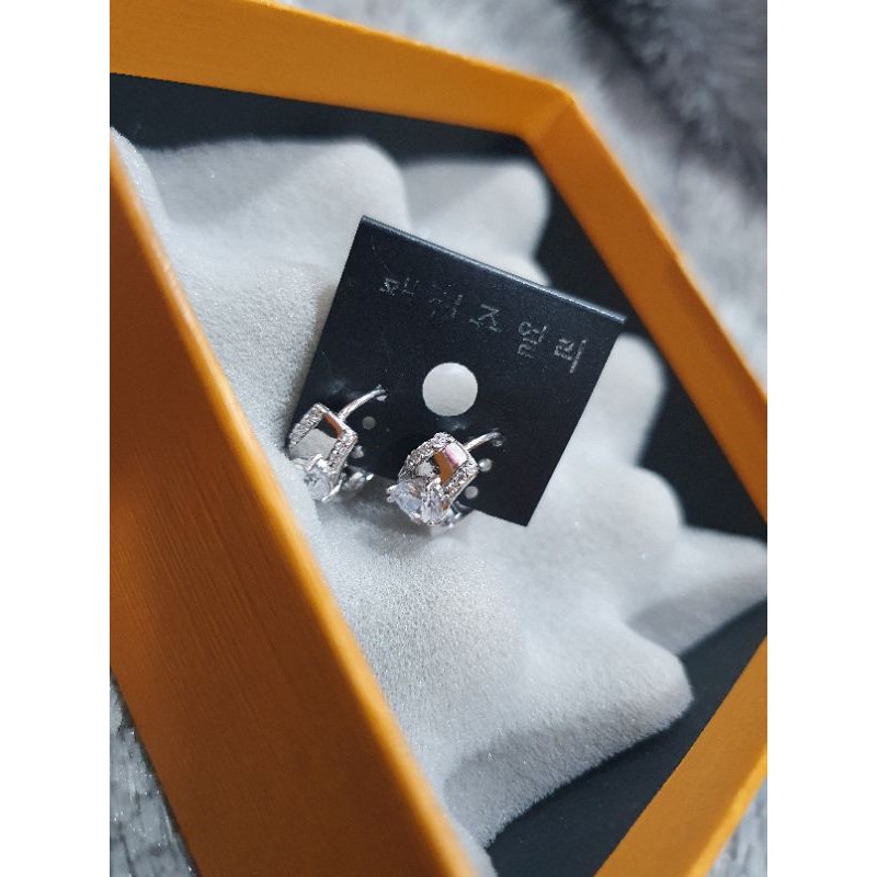 Anting Lapis emas Rhodium Full mata anting silver Anti Karat anti alergi berlian kilap N-0017