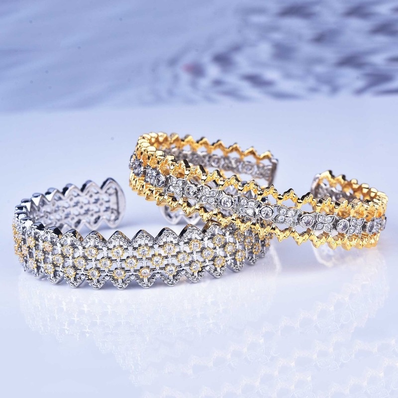 Italian Handmade Brushed Craft Vintage Palace Style Mesh Full Diamond Bracelet