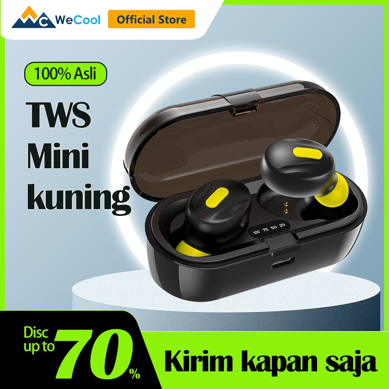 WeCool Moonwalk Mini Bluetooth Earphones Earbud dengan Casing Pengisian Magnetik IPX5 Earphone Nirkabel dengan Indikator Baterai Digital untuk Suara Tajam Earphone Bluetooth untuk Olahraga Aman Fit-yellow/kuning