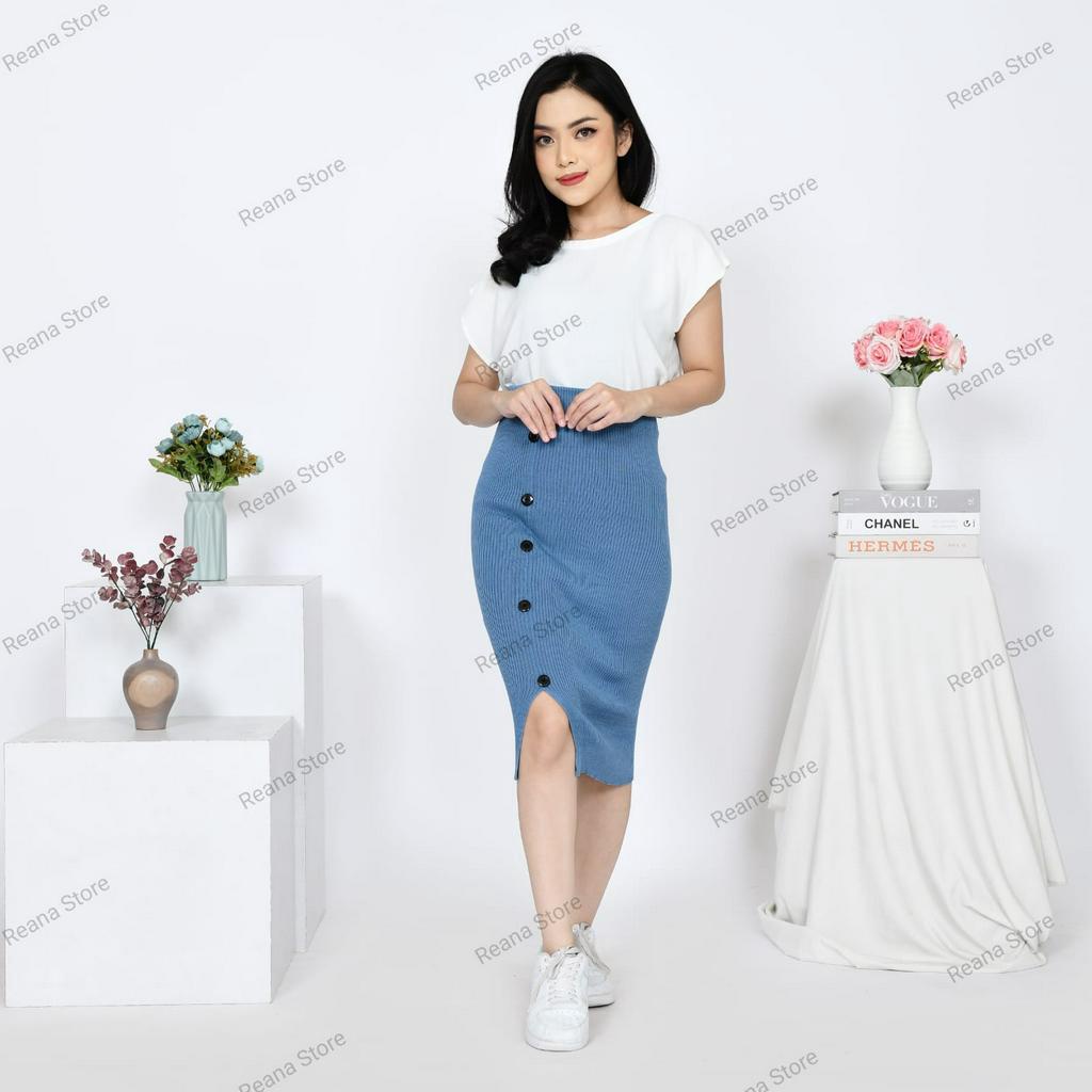 Rok Rajut Belah 3 style Variasi Kancing/Rok Maxi/Rok Span 7/8