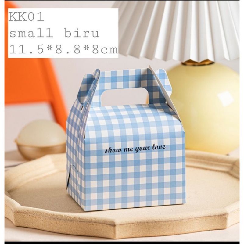 1pcs GABLE BOX TENTENG HADIAH LUCU MOTIF GINGHAM KOTAK KUE TENTENG KK01