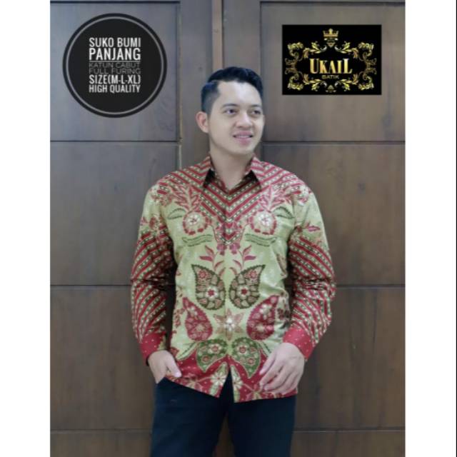 Batik Solo SUKO BUMI Panjang Kemeja Pria Katun Cabut Full Furing