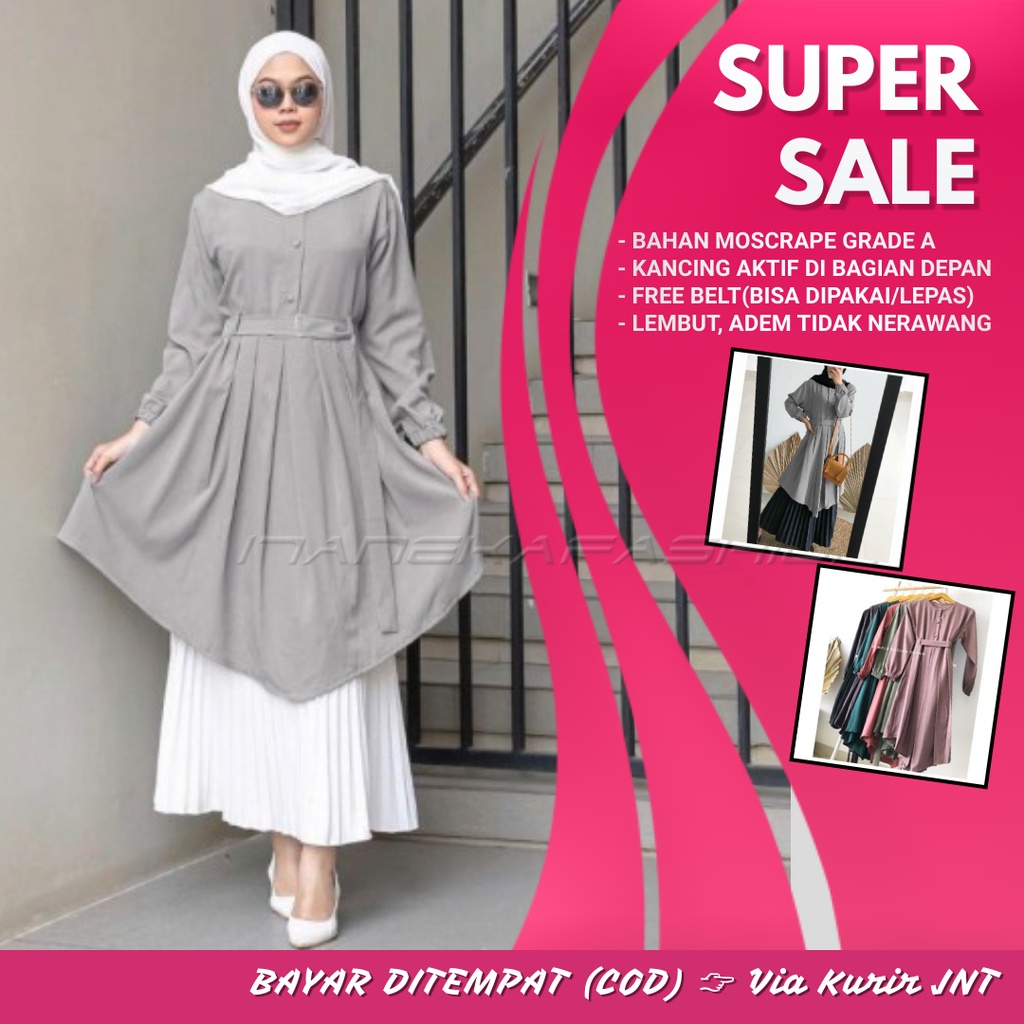 NEDA TUNIK FULL KANCING MOSCREPE // tunik dzuvia/nidia TUNIK ABU
