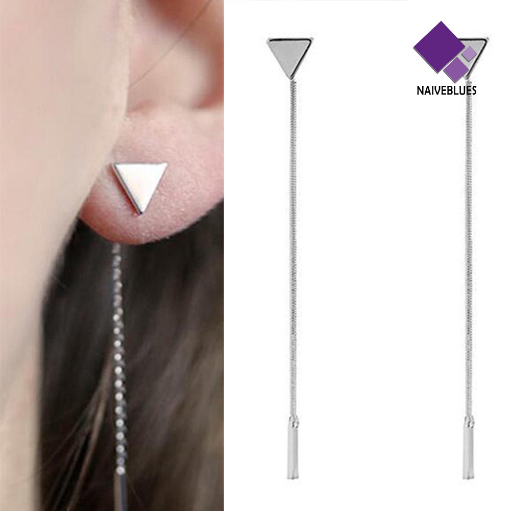 Anting Stud Rumbai Panjang Bentuk Segitiga Geometris Untuk Wanita