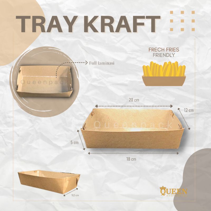 

TRAY KRAFT L| 1 PACK ISI 20 PCS | KOTAK KENTANG GORENG| FRENCH FRIES PAPER TRAY
