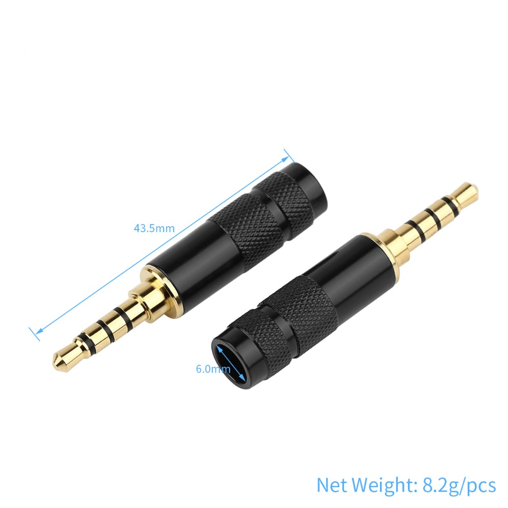 3.5mm 3 / 4 Poles Earphone Plug Straight Audio Jack Headphone 6.0mm Stereo Adapter Gold Plated Male Solder Line Connector