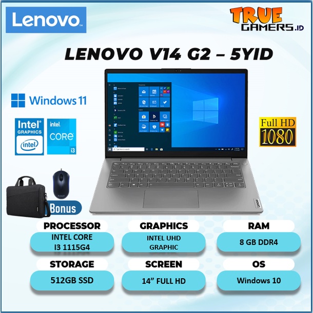 LAPTOP LENOVO V14 G2 INTEL CORE I3 1115G4 RAM 8GB 512SSD WINDOWS 10 14.0 GARANSI RESMI