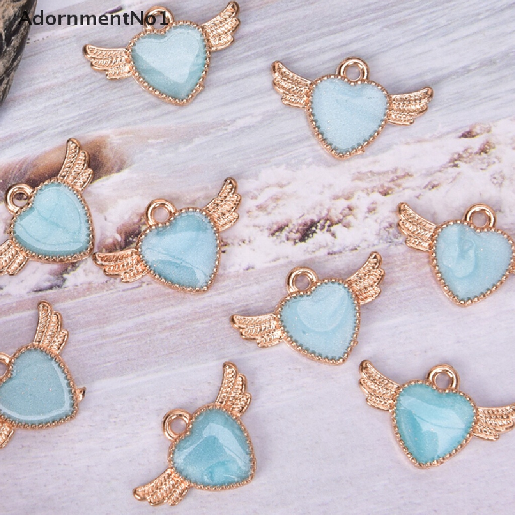 (AdornmentNo1) 10pcs / Set Liontin Enamel Bentuk Hati + Sayap Untuk Membuat Perhiasan DIY