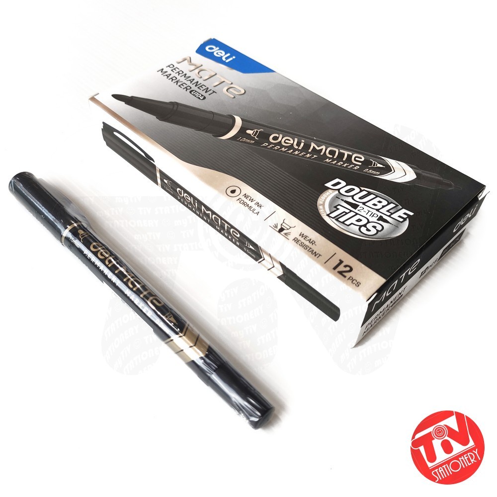 

Permanent Marker 2in1 Deli MATE Black 0.5 & 1.0 mm (1 pack = 12 pcs)